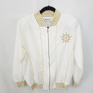 Vintage Bonnie Blain White and Gold Star Track Jacket Petite Size Medium
